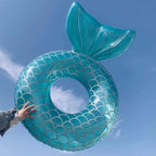 1Pc Inflatable Mermaid Swim Ring Fishtail Backrest Transparent Adult Swimming Ring