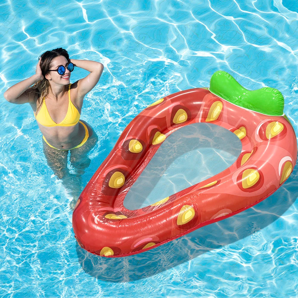 Giant Inflatable Strawberry Pool Float - Adult Floating Swimming Inner Tube