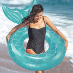 1Pc Inflatable Mermaid Swim Ring Fishtail Backrest Transparent Adult Swimming Ring