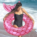1Pc Inflatable Mermaid Swim Ring Fishtail Backrest Transparent Adult Swimming Ring