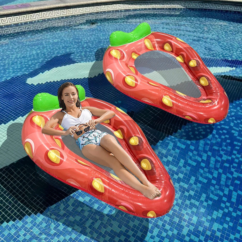 Giant Inflatable Strawberry Pool Float - Adult Floating Swimming Inner Tube